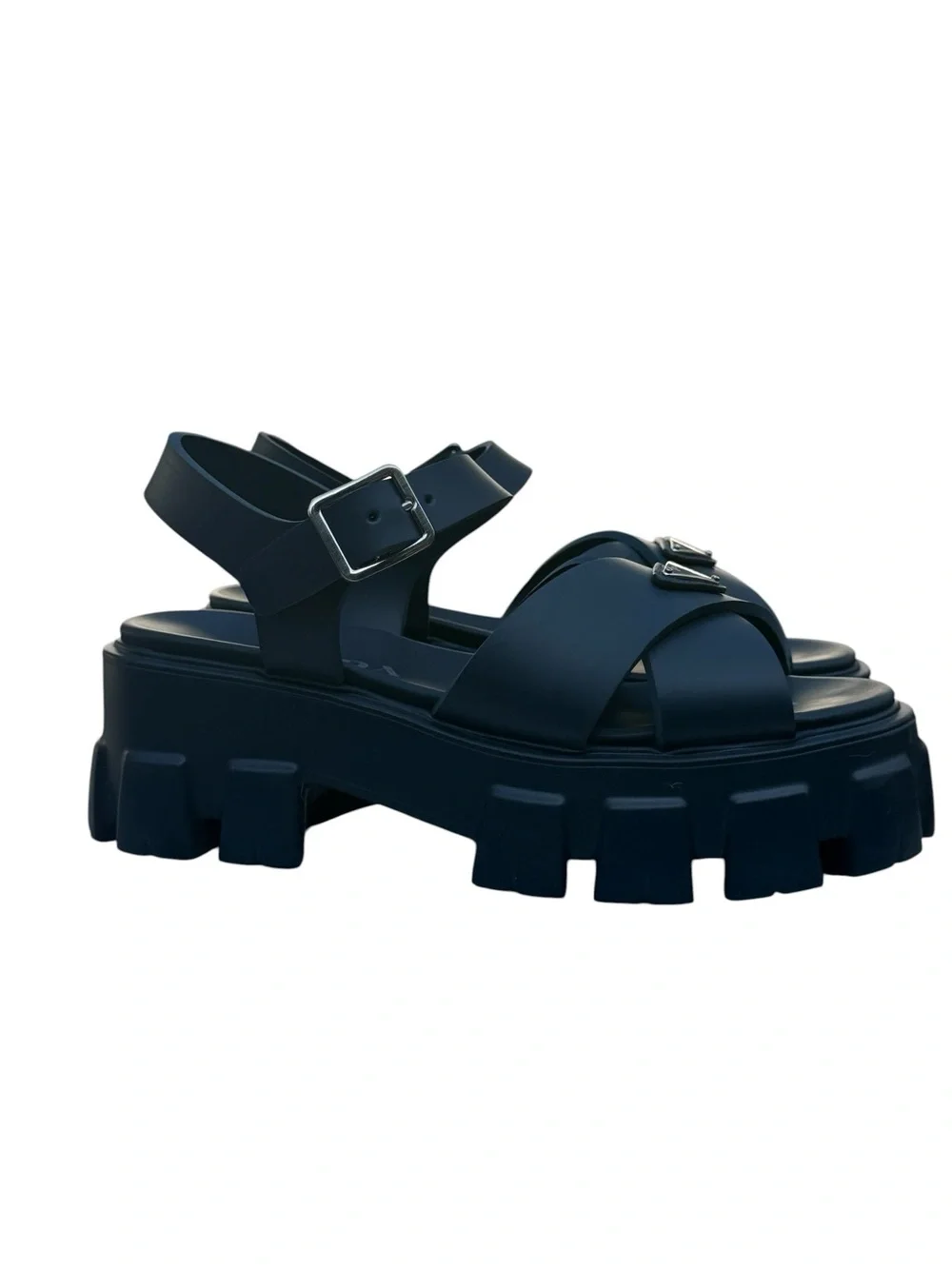 Prada Navy Monolith Rubber Sandals - Picture 4 of 7